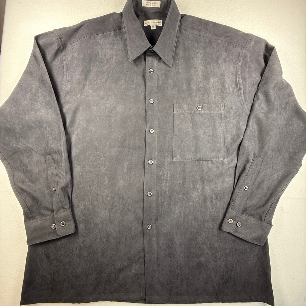 Pierre Cardin Black Faux Suede Long Sleeve Button-Up Shirt Size XL